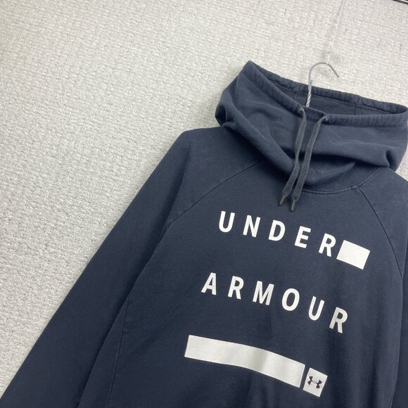 Under Armour Hoodie Mens S Black Funnel Neck Sweatshirt Graphic Logo Spell out - Picture 4 of 13